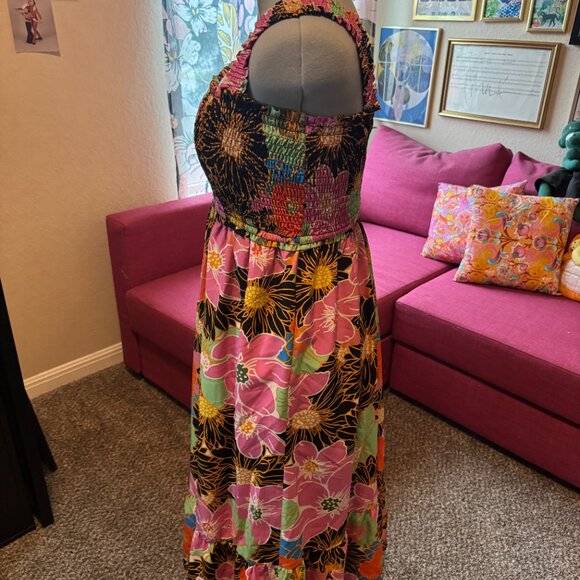Entro Floral Smocked Maxi Dress – Size L – Bright Tropical Print - Picture 2 of 5